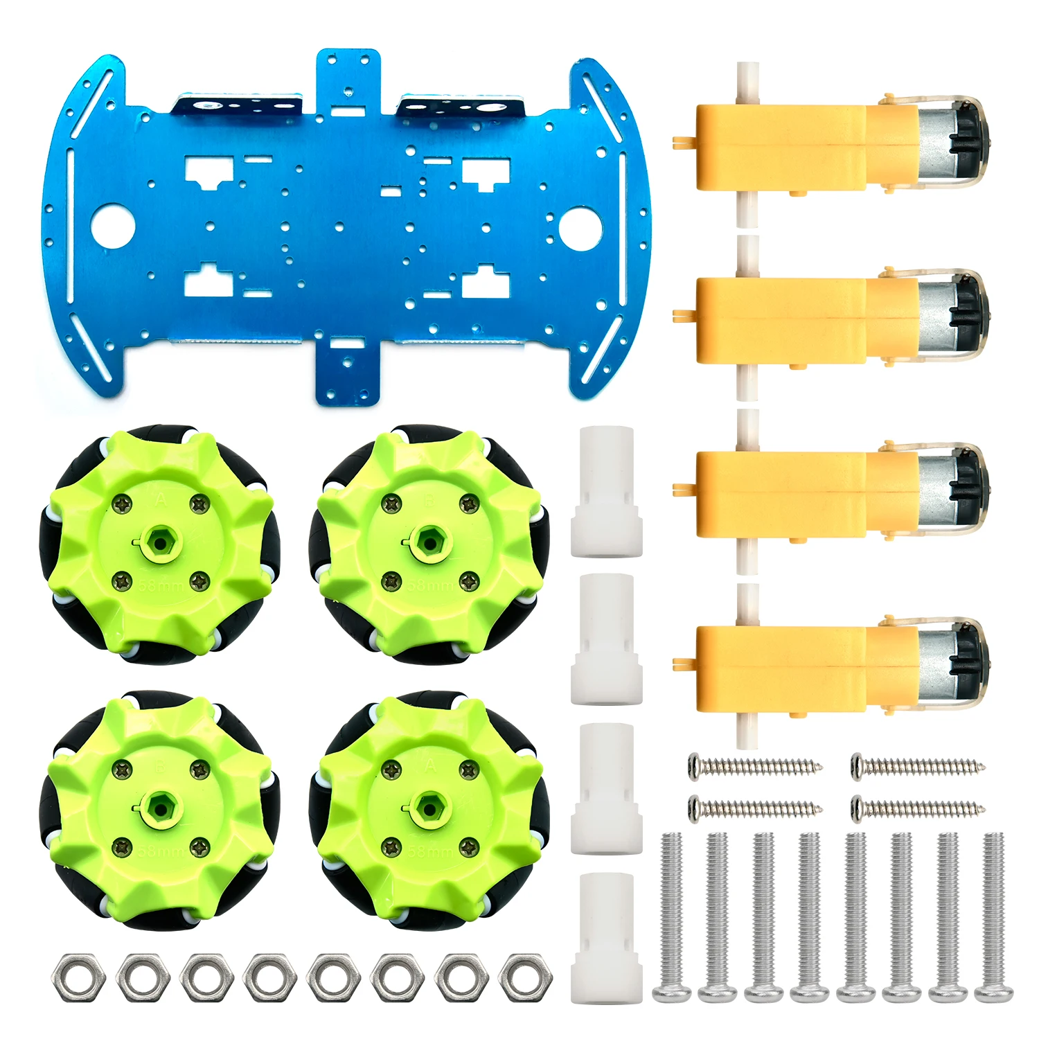 Keyestudio 4WD Mecanum-Rad Smart Roboter-Auto Aluminium-Chassis-Kit für Arduino Raspberry Pi DIY TT Motor