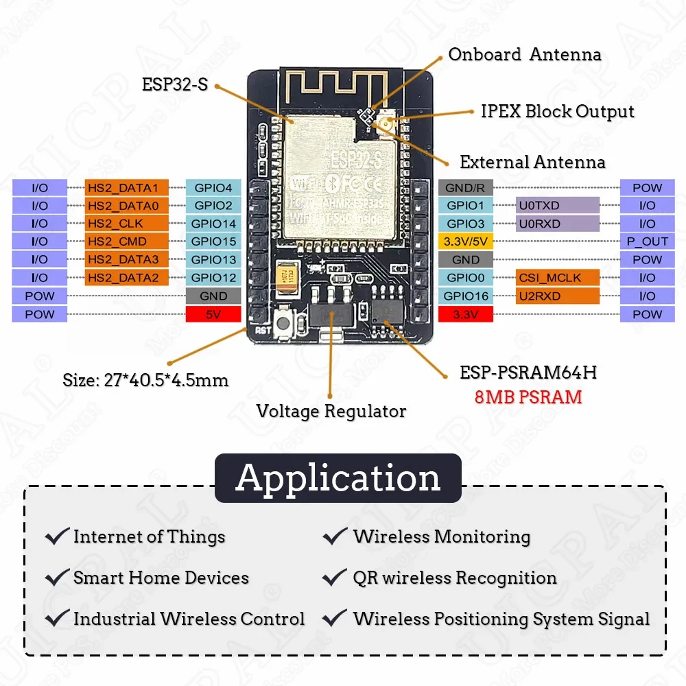 Esp32 cam mit ov2640 kamera modul kit 8mb psram 2,4g wifi 3dbi antenne – Bild 3