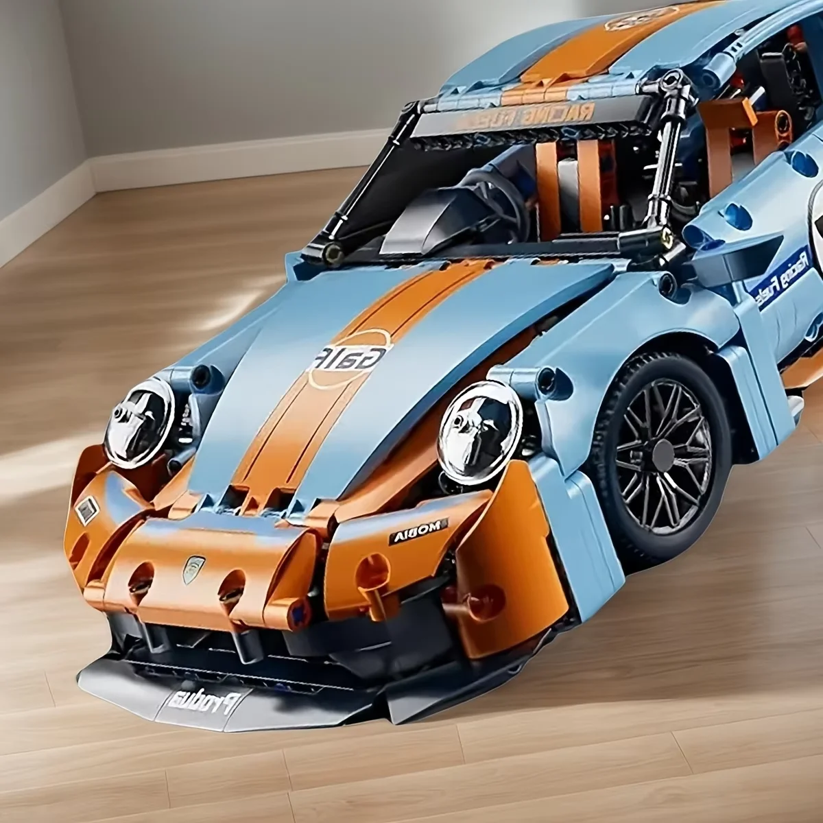 Blaue/orangefarbene Auto-Bausteine, DIY 3D-Puzzle-Bausatz (600 Stück) – Bild 3