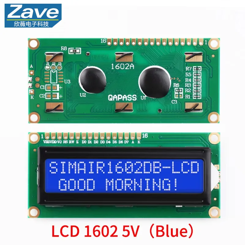 LCD1602 1602A LCD-Anzeigemodul 16x2 Zeichen Blau Gelb Grün Grau – Bild 4