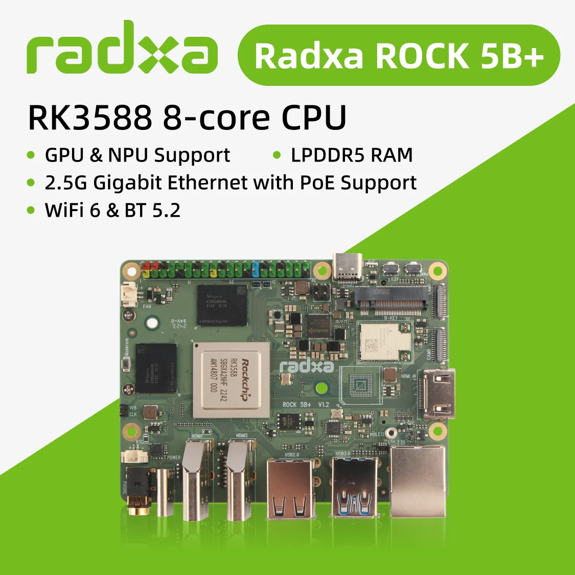 AvaCoreRadxa ROCK 5B+ RK3588 8-Kern-CPU, GPU- und NPU-Unterstützung – Bild 2