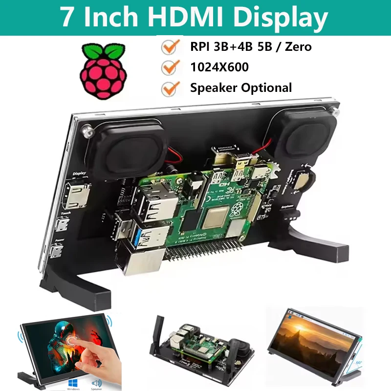 7 Zoll Raspberry Pi 5 HD-MI IPS 1024*600 Touchscreen LCD Display Mini PC Tragbarer Monitor für RPi