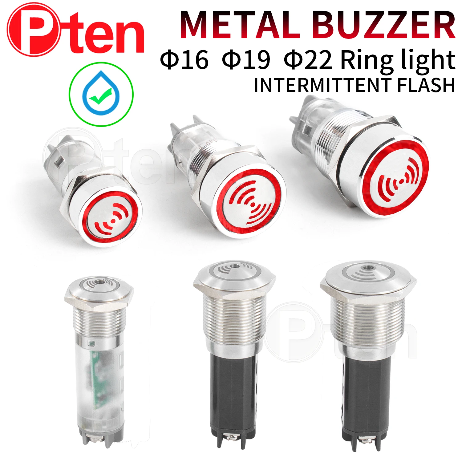 Metall-Summer AD16-22 12V/24V/220V 16mm/19mm/22mm Lautsprecher-Warnvorrichtung mit blinkendem 110V LED