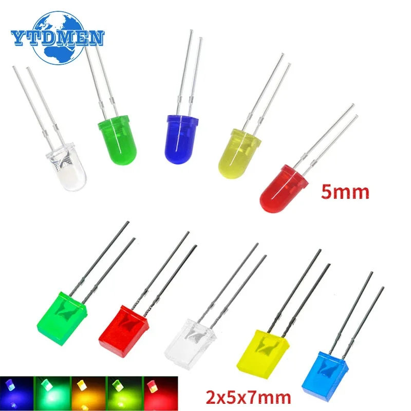 3mm LED Diode 5mm Super Helle LED Emitting Dioden Sortiment Set 2x5x7mm Weiß Rot Grün Blau Gelb (100 Stück)