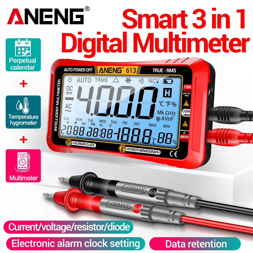 612 613 Smart Multimeter Echtzeit Power-off Mess Tester AC/DC Amperemeter Voltmeter 4000 Zählen Digital