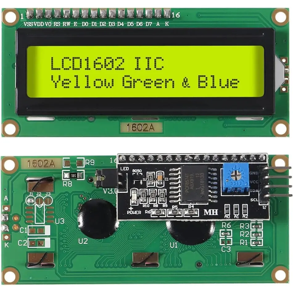 LCD1602 1602 LCD-Modul, blauer/grüner Bildschirm, 16 x 2 Zeichen, LCD-Display mit seriellem IIC