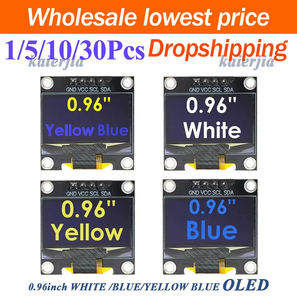 0,96 Zoll OLED-Displaymodul SSD1306-Treiber 128*64 Auflösung IIC I2C Serieller Anschluss Weiß Blau Gelb