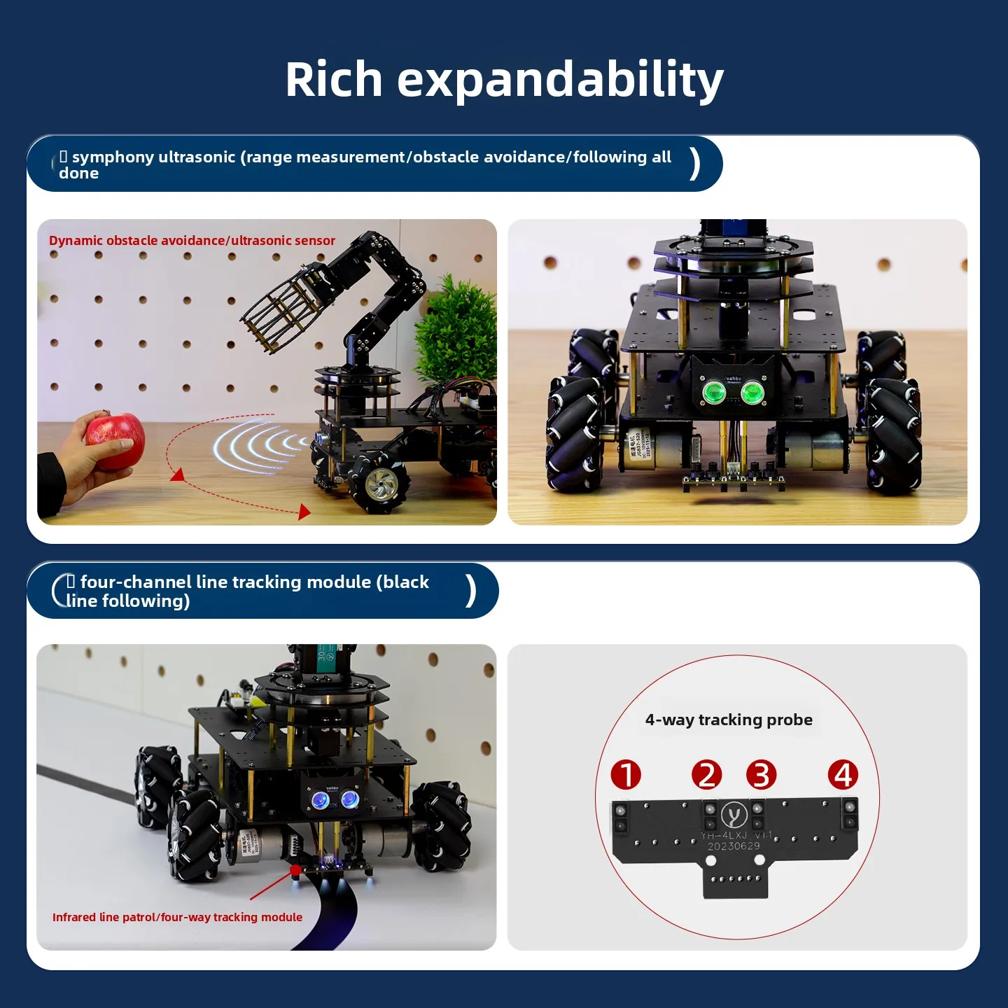 STM32 AI Vision Mecanum-Rad-Roboterwagen mit Roboterarm - 4WD – Bild 3