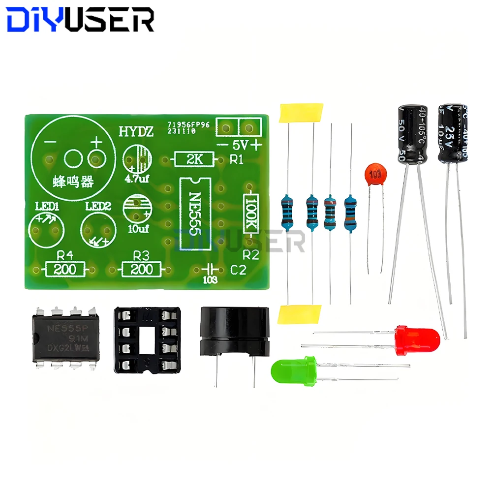 NE555 DIY-Kit, LED-Blinker und Signalgenerator-Schaltung mit Leiterplatte für Elektronikunterricht