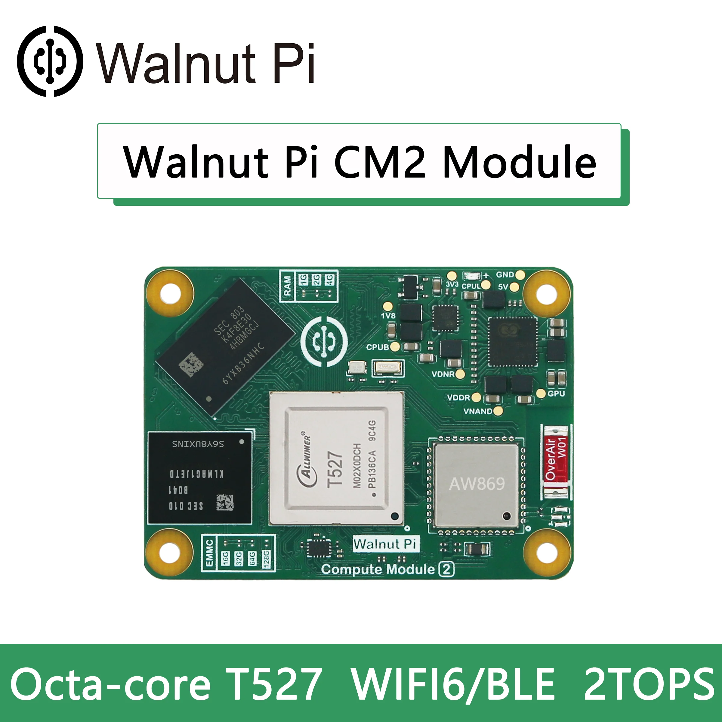 WalnutPi CM2 Compute-Modul (Allwinner T527 Core Board) - Linux, 2 TOPS, kompatibel mit Raspberry Pi CM5
