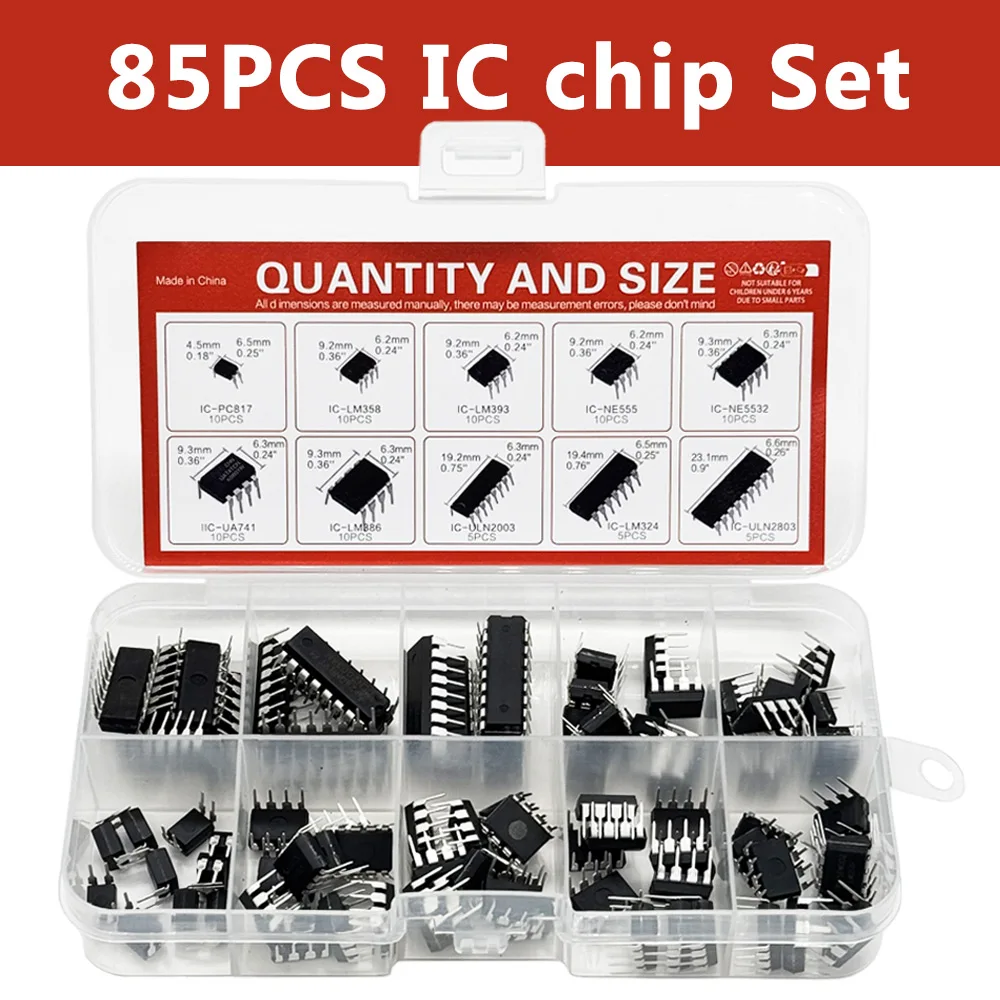 IC-Chip-Kit DIP Integrierte Schaltkreise NE555 LM324 LM358 ULNN2803 Einzel-Präzisionstimer DIY (85 Stück)