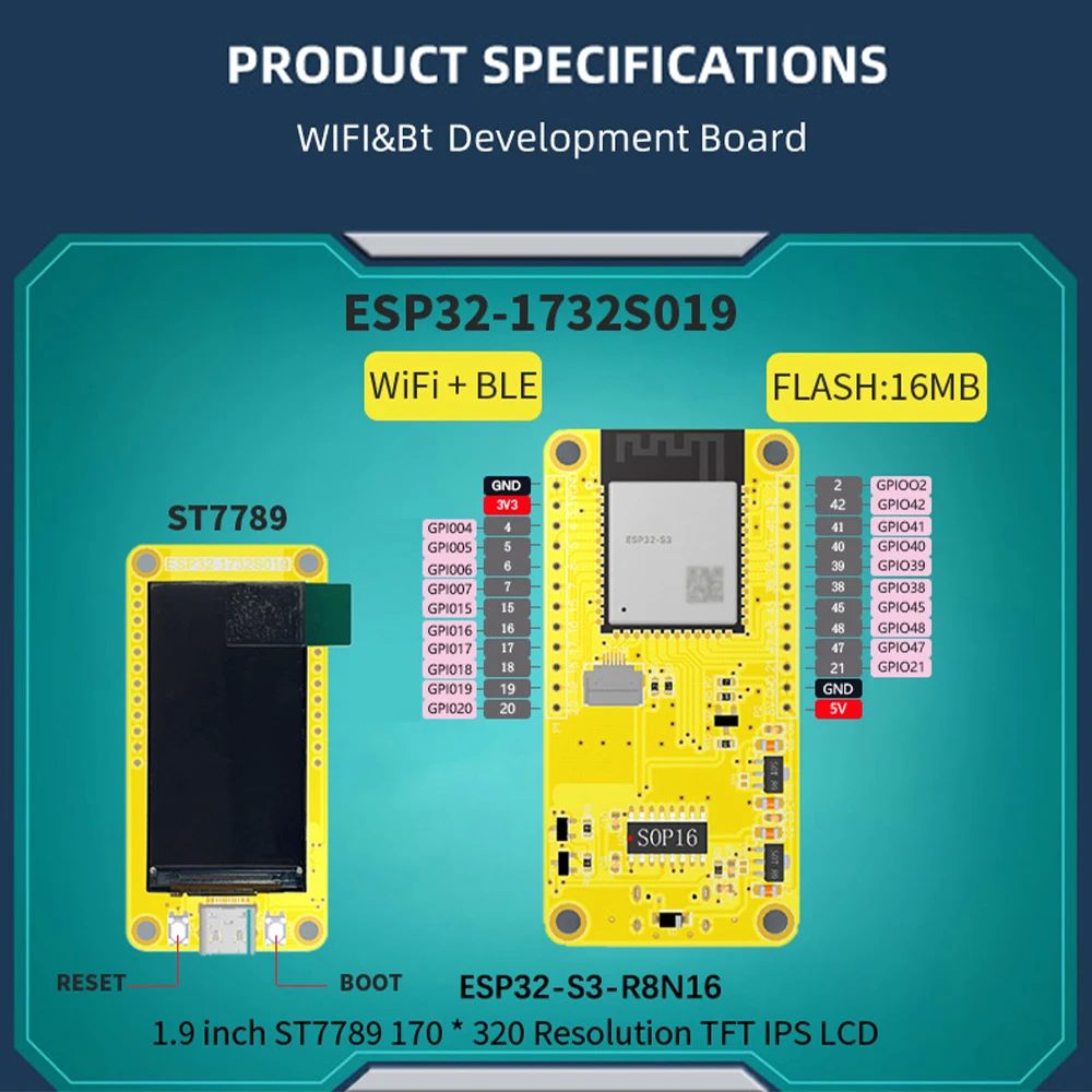 ESP32-S3 Entwicklungsboard mit 1,9 Zoll Bildschirm 170*320 LCD TFT IPS – Bild 6