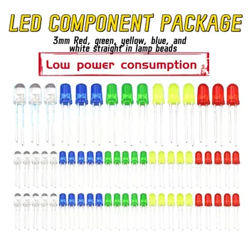 3mm LED-Dioden Sortiment Weiß Grün Rot Blau Gelb Orange F3 DIY Leuchtdioden Elektronik-Kit