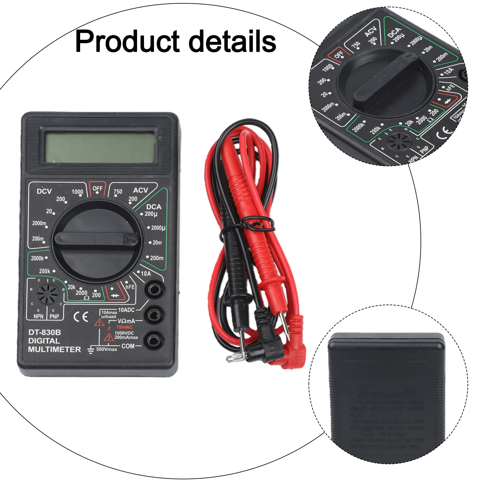 DT830B AC/DC LCD Digital-Multimeter zum Messen elektrischer Größen – Bild 2