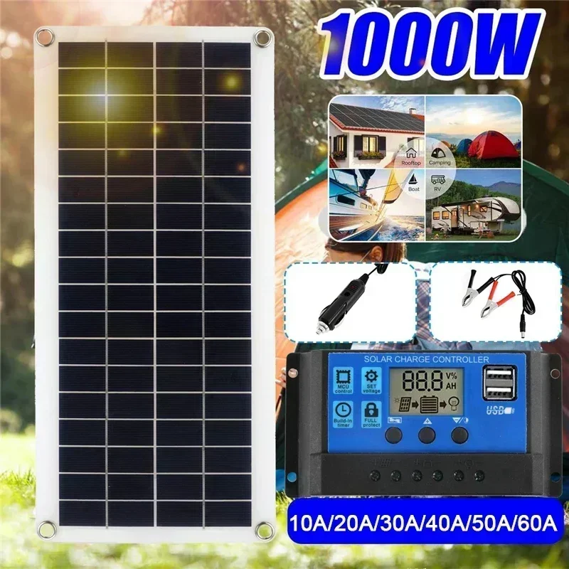 1000W Solarpanel 12V Solarzelle mit 60A 100A Controller Solarladung für Telefon RV Auto MP3 PAD Ladegerät