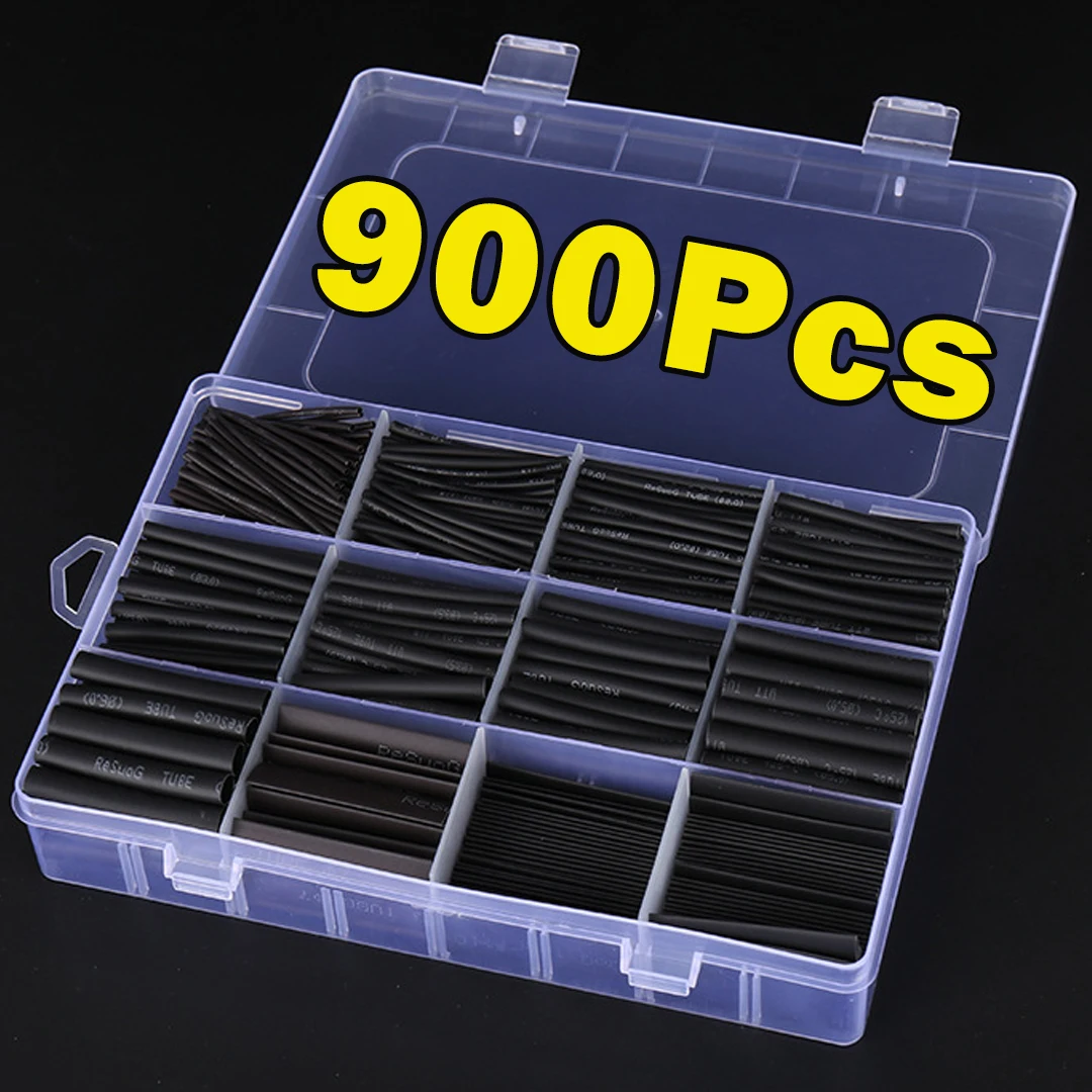 Schwarzes Schrumpfschlauch-Set, thermobeständiger Schlauch, Schrumpfdraht, Verpackung, elektrischer