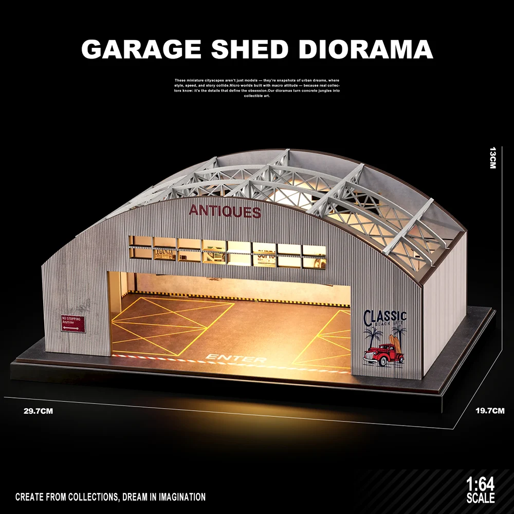 1/64 DIY Carport-Garage Diorama-Modellbausatz - Bausatz zum Zusammenbauen, Miniatur-Szenen-Displayständer