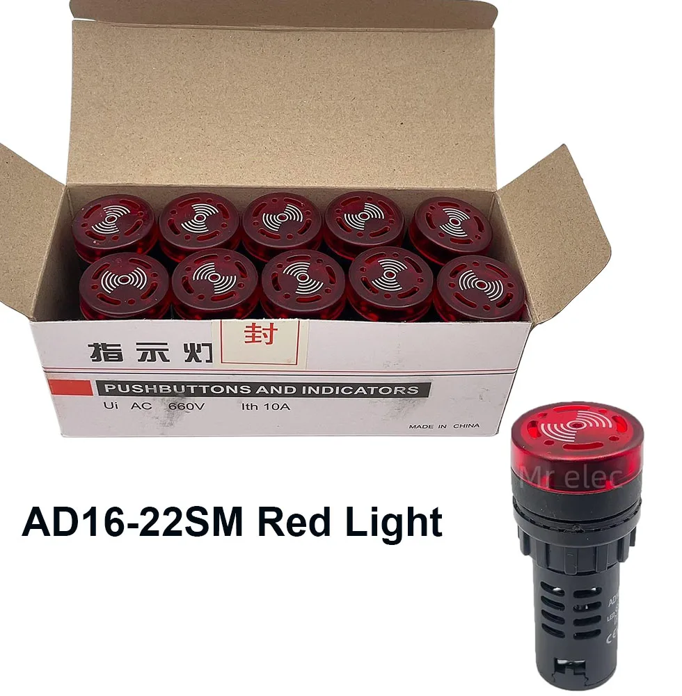 Summer AD16-22SM Intermittierender beleuchteter LED-Blitz, Ton, Licht, Alarm, AC/DC, 220 V, 380 V, 24 V, 12 V