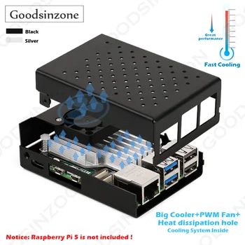 Aluminiumgehäuse mit Lüfter-Kühlkörper-Set für Raspberry Pi 5, Metallgehäuse-Kühlbox mit Kühlkörpern für Pi5