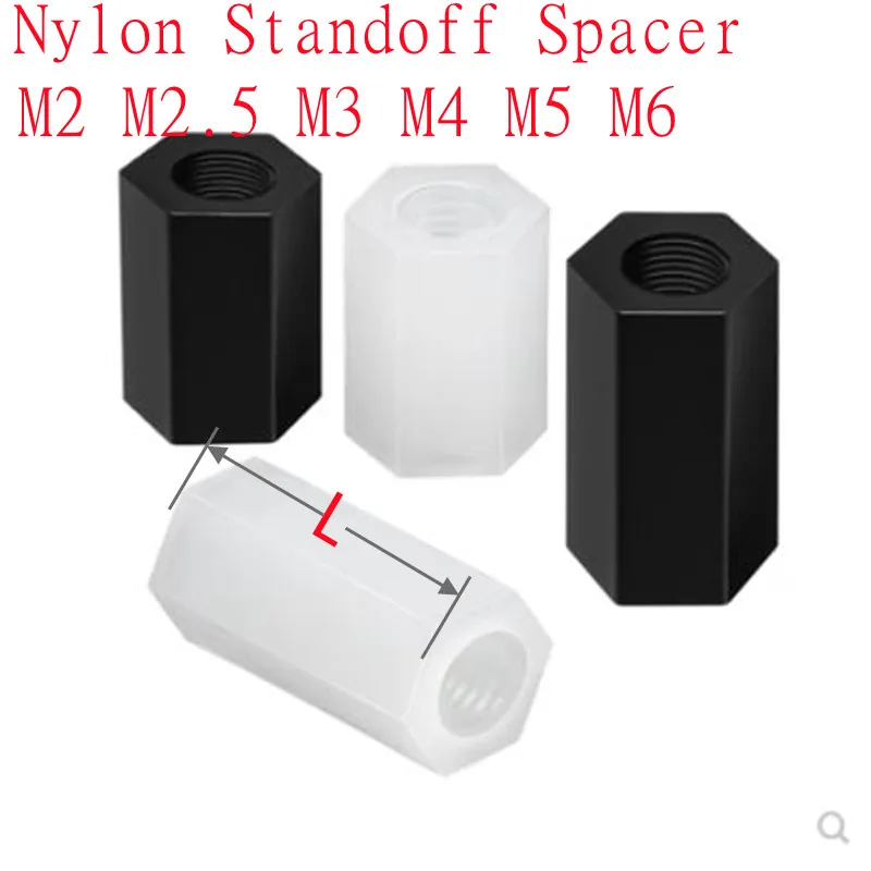 Nylon-Abstandshalter, Buchse auf Buchse, M2 M2.5 M3 M4 *L, weiß, schwarz, PCB-Nylon-Abstandshalter