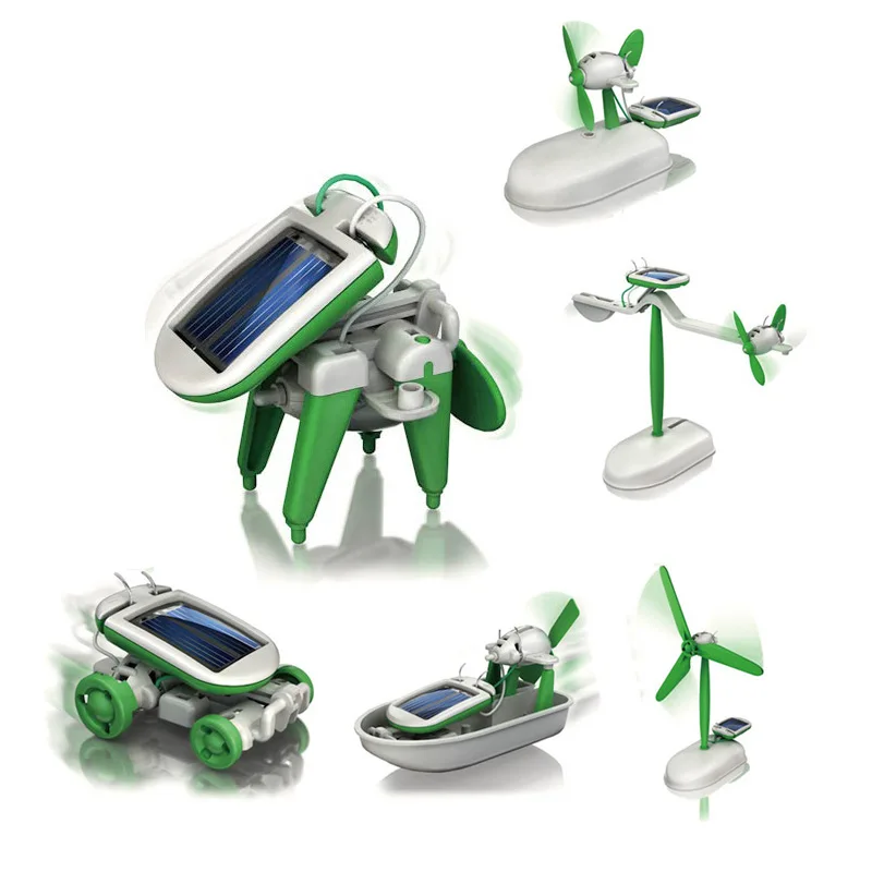 6-in-1 Solar-Power Roboter Kit Montage Schiff Fan Windmühle Auto Spielzeug Wissenschaftliches Labor DIY Kinder