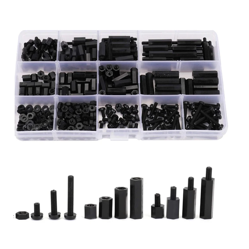 320/300/250pcsM2 M 2,5 M3 Schwarz Kunststoff Nylon Isolierte Hex Standoff Hexagon Säule Spacer Spalte Schraube