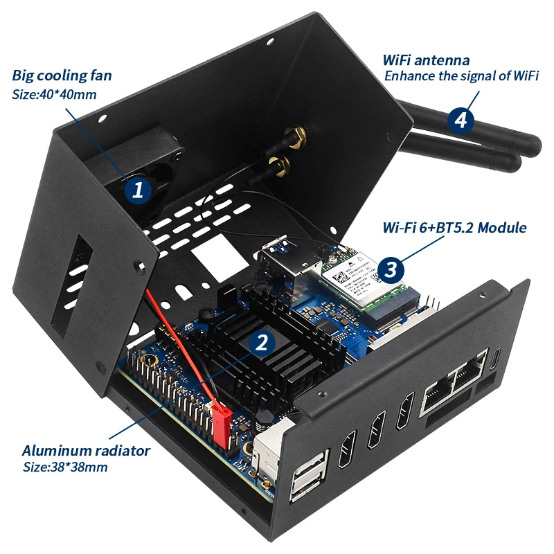 Orange pi 5 plus metall gehäuse mit aktivem lüfter optional antenne – Bild 4