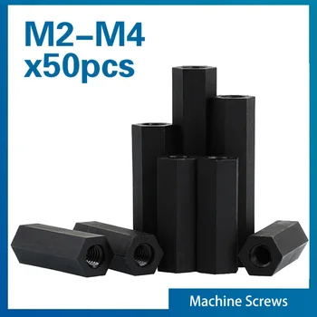 M2 M2.5 M3 M4*L Schwarze Nylon-Sechskant-Abstandshalterung, Buchse auf Buchse, Länge 5~50 mm (50 Stück)