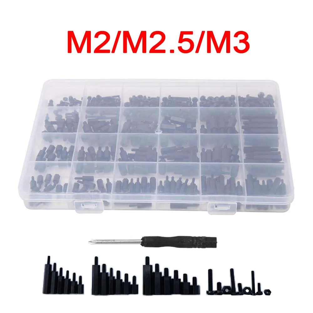 M2/m2, 5/m3 schwarzes Nylon-Sechskant-Abstandshalter-Abstandshalter-Schraubenmutter-Sortiments (360 Stück)