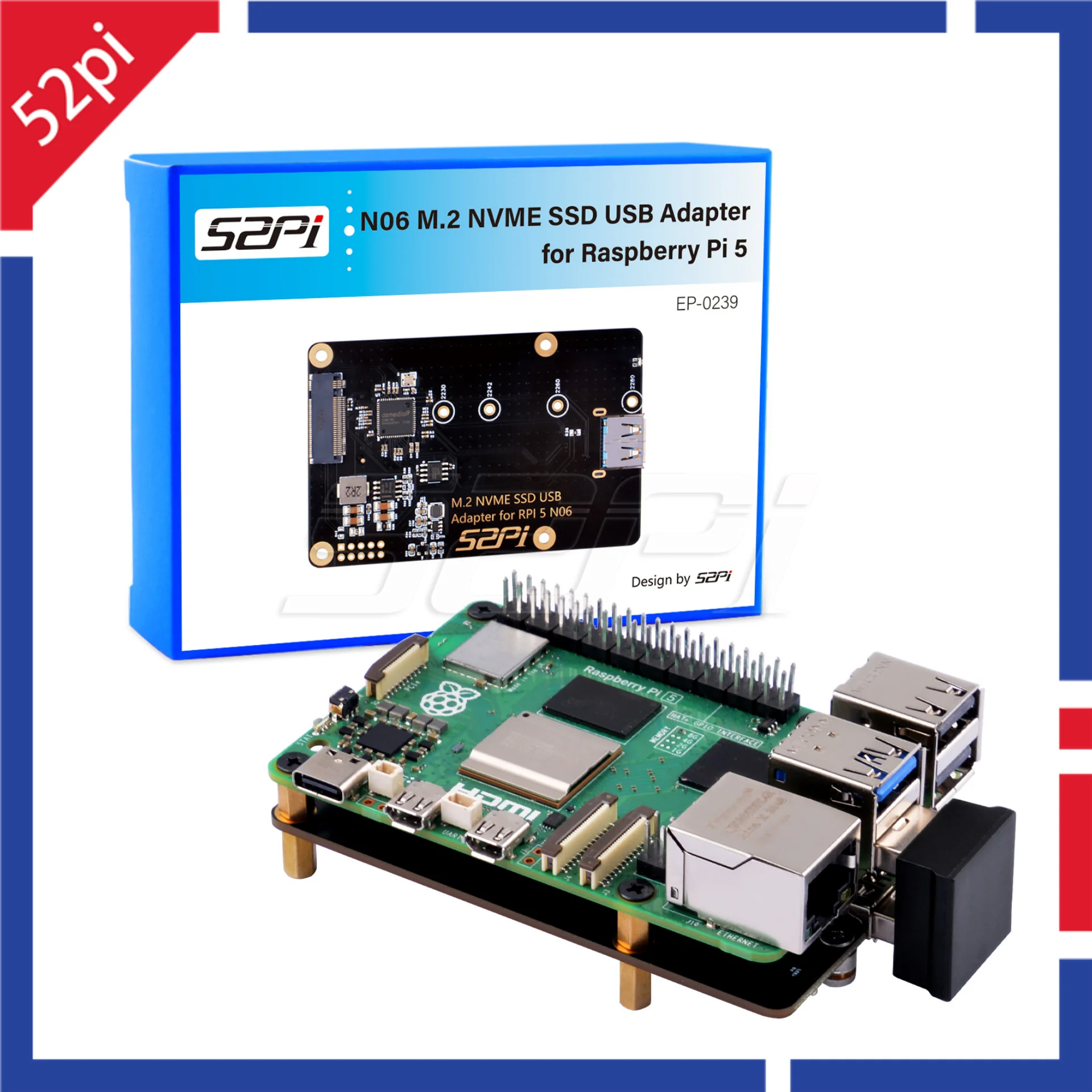 52Pi N06 M.2 NVME SSD USB-Adapter für Raspberry Pi 5 2230/2242/2260/2280