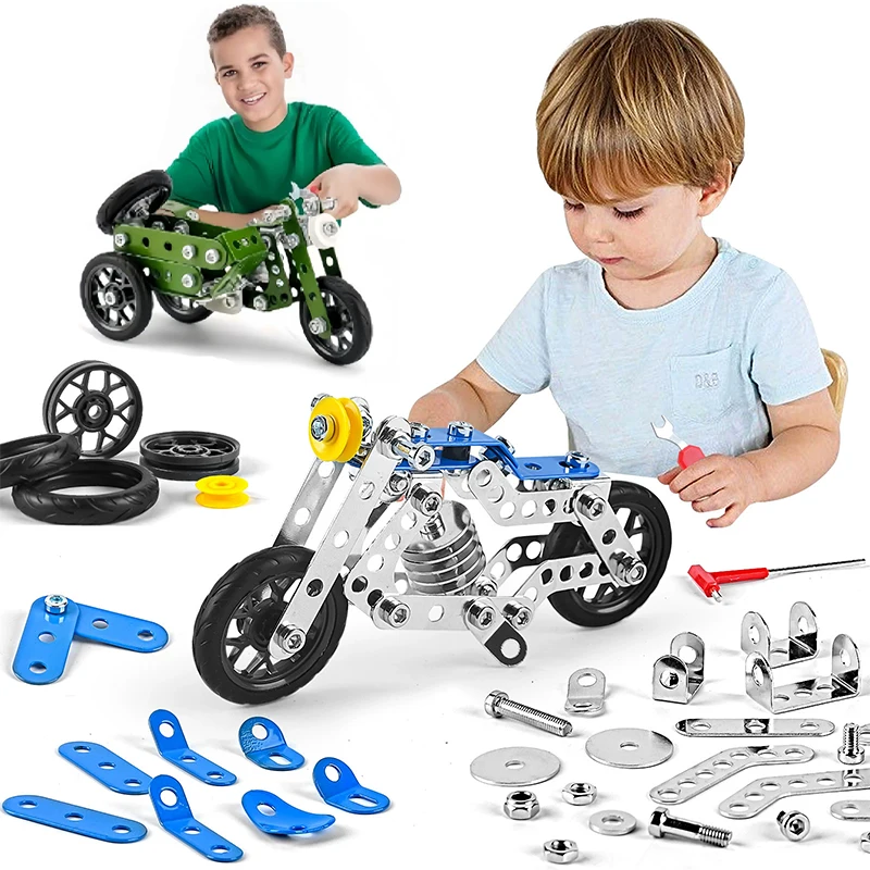 Kinder Metall Gebäude Militär Serie Montage Spielzeug Erektor Set Variable Multi Form Rennwagen Motorrad