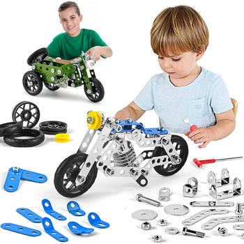 Kinder Metall Gebäude Militär Serie Montage Spielzeug Erektor Set Variable Multi Form Rennwagen Motorrad