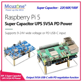 Raspberry Pi 5 Superkondensator 5V5A UPS PD-Strommodul, Unterstützt 9-24V Weitspannungsbereich oder PD USB-C