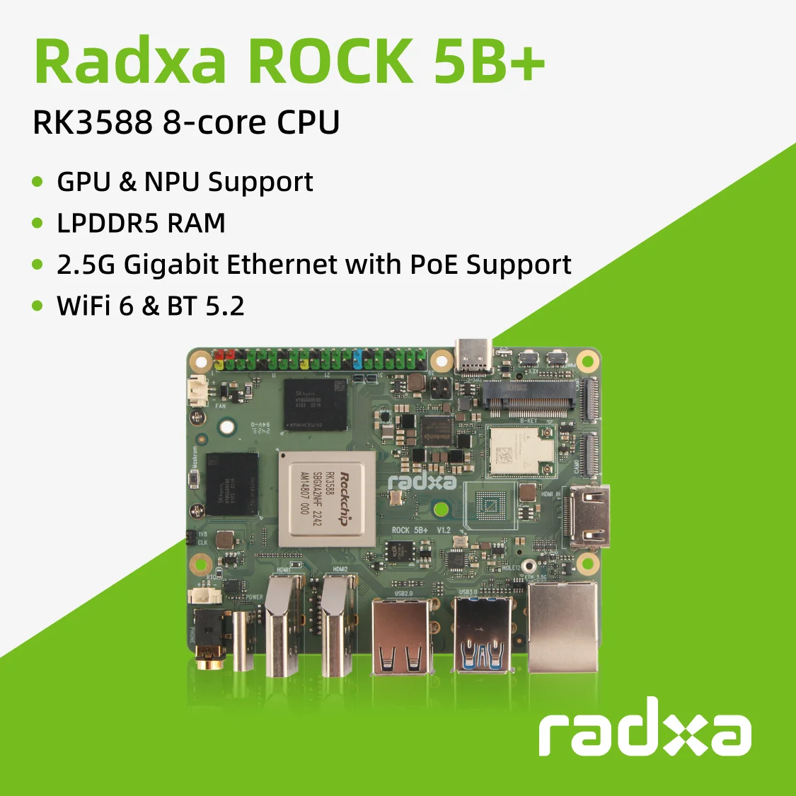 Radxa Rock 5b+ Rock 5b Plus Rk3588 8-Kern-CPU, GPU- und NPU-Unterstützung, 8k, Lpddr5 Ram und Wifi 6