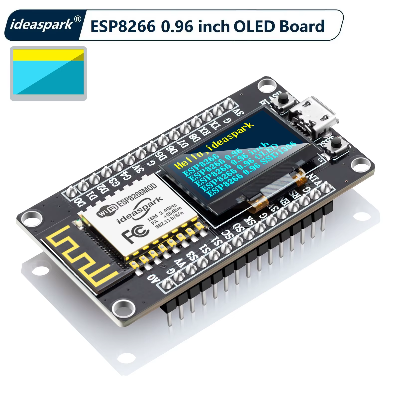NodeMCU ESP8266 Entwicklungsboard mit 0,96'' OLED-Display, CH-340, ESP-12E WiFi-Modul, Micro-USB