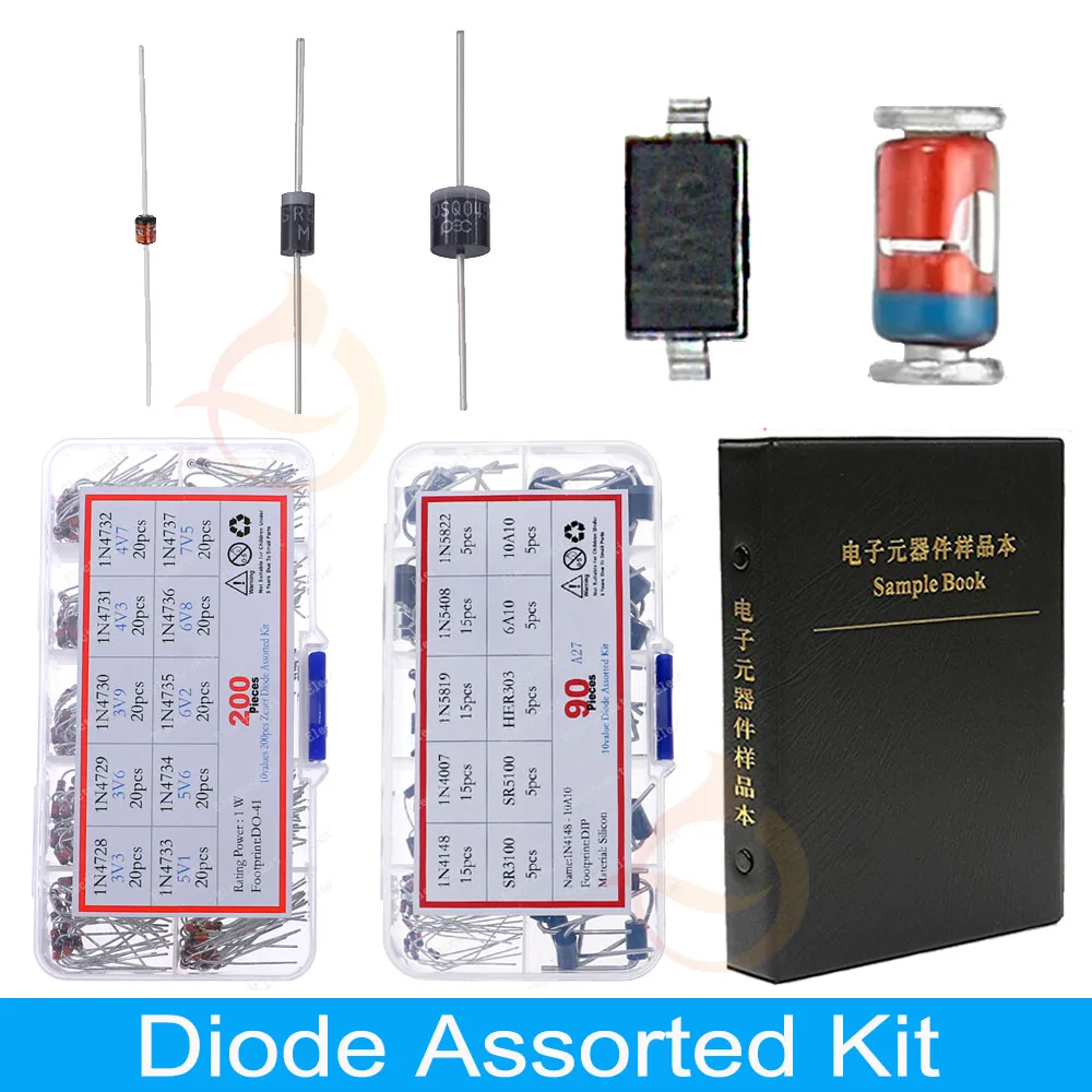 DIP SMD Zener Diode Fast Switching Schottky TVS Diode Assorted Kit 1N4007 1N5408 FR207 1N5819 1N5822 1N4148