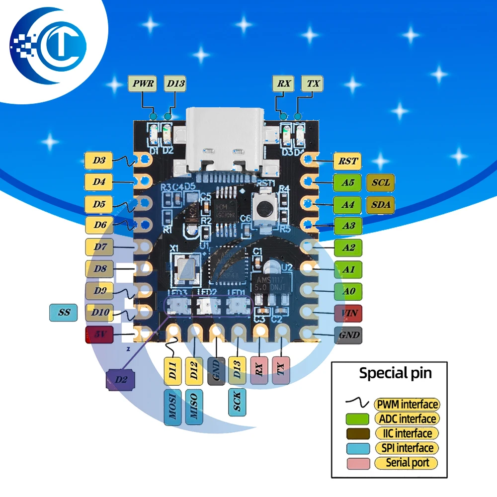 Arduino Nano Mini Ultra Kleine Type-C Entwicklungsplatine ATmega328P Chip CH340 Serieller Anschluss