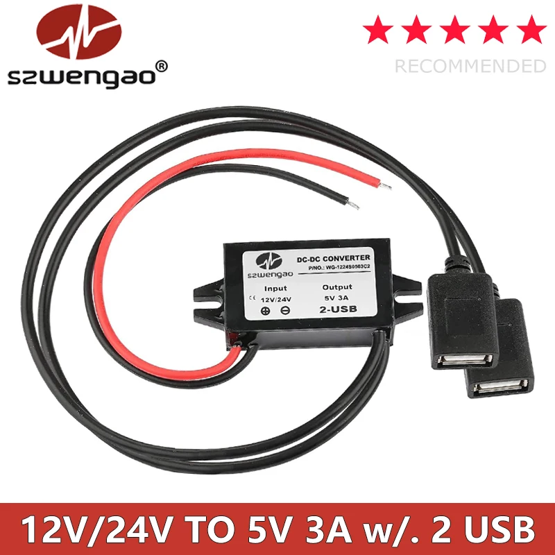 DC-DC 12V 24V auf 5V 3A 15W Auto-Stromrichter Typ-C USB Step Down Spannung Netzteil Ausgangsadapter