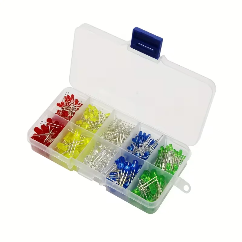 3mm 5mm LED-Dioden Sortiment 150/200/300 Stück Weiß Rot Gelb Grün Blau 5 Farben Runde Leuchtdioden Set