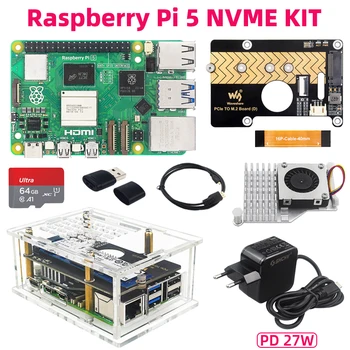 Raspberry Pi 5 PCIe zu M.2 NVME Kit 4G 8G 16 GB RAM Aktiver Kühler PD 27 W Netzteil Acrylgehäuse TF-Karte