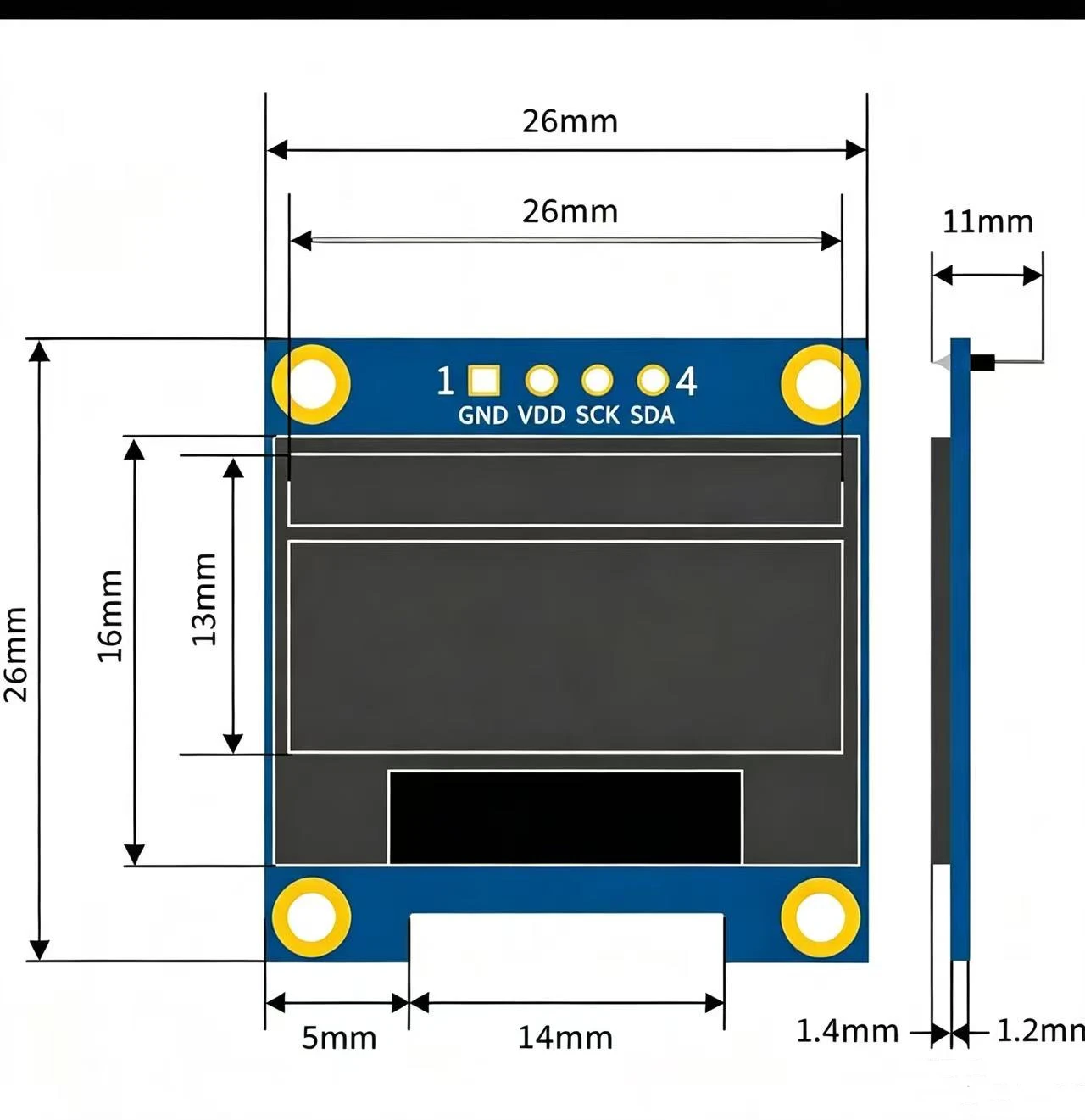 0,96 Zoll I2C OLED-Displaymodul 128x64 Pixel SSD1306 – Bild 3