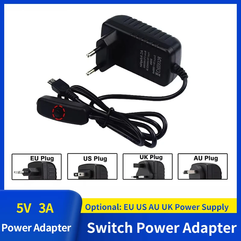 5 v 3a eu us au uk Netzteil adapter mit Schalter knopf Netzteil Ladegerät Micro-USB-Anschluss 5 V Volt