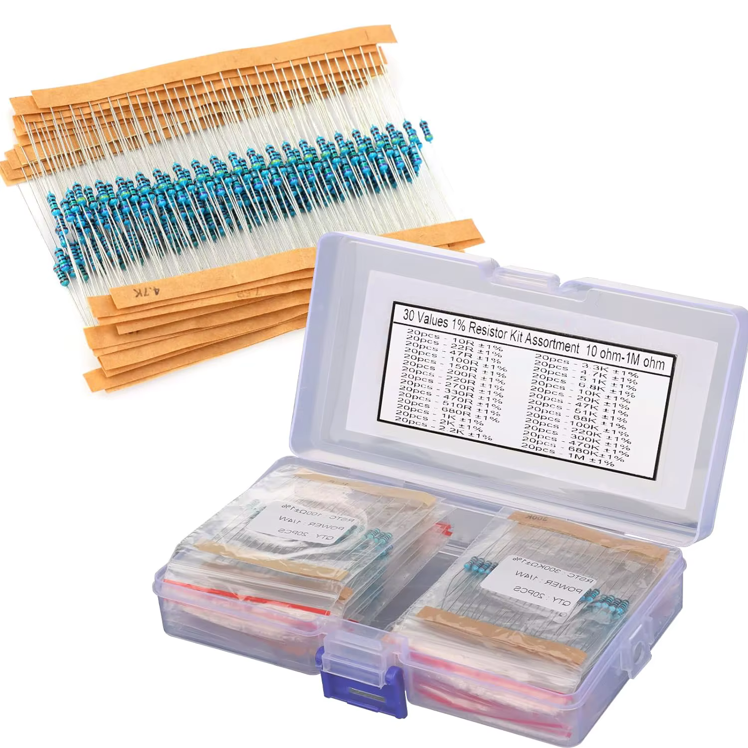 Metallschichtwiderstands-Set, sortiertes Kit, 30 Werte, Metallschichtwiderstand, Widerstand 1/4 W (600 Stück)
