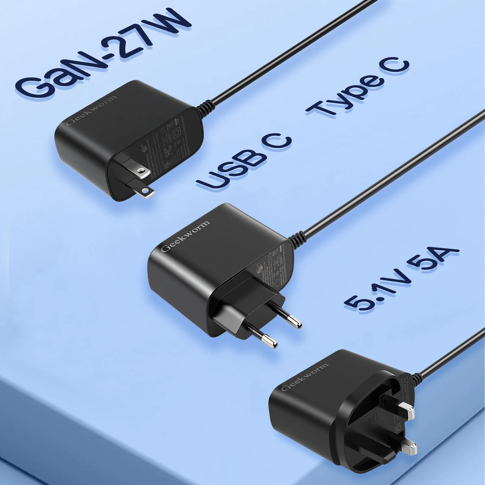 Geekworm Raspberry Pi 5 USB-C-Netzteil, GaN PD 27 W Typ C-Netzteil für Raspberry Pi 5