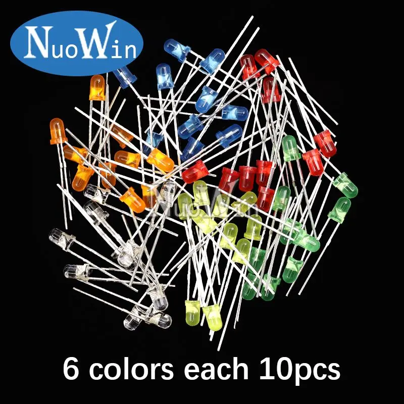 3 mm 5 mm LED-Dioden-Sortiment-Set, Weiß, Grün, Rot, Blau, Gelb, Orange, F3, F5 LEDs, Leuchtdioden