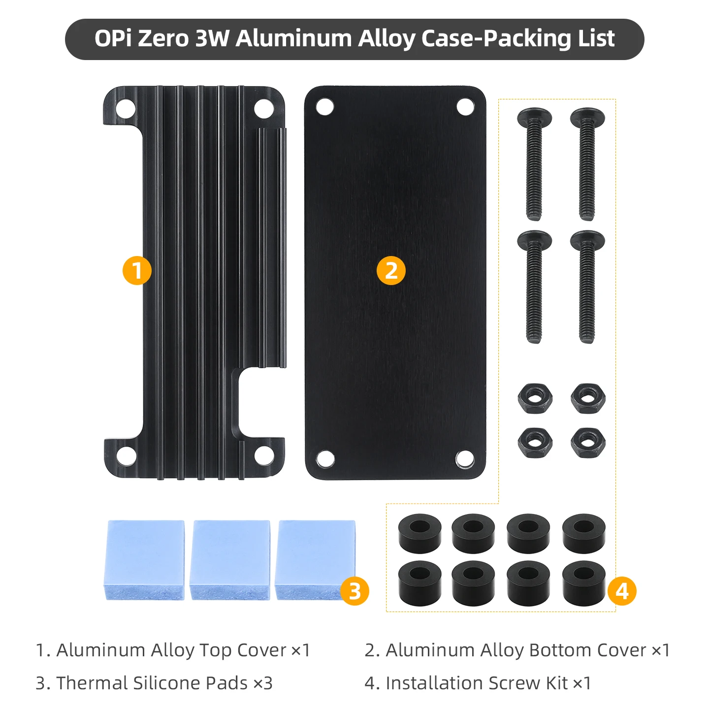 Orange Pi Zero 3W Gehäuse Vollaluminium / Aluminium-Acryl-Schutzhülle Passive Kühlung Kühlkörper für Orange Pi