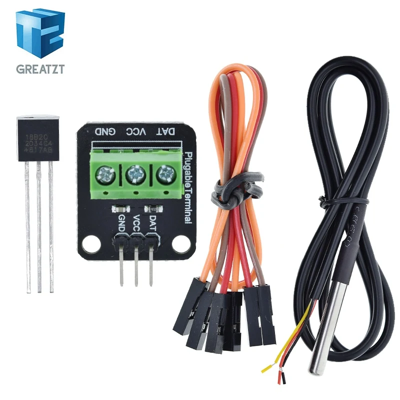 DS18B20 Temperatursensormodul-Set, wasserdicht, 100 cm digitales Sensorkabel, Edelstahl-Sondenanschlussadapter