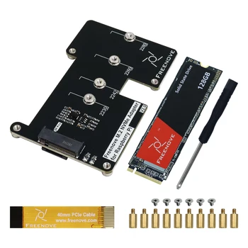 Freenove M.2 NVMe Adapter V2 für Raspberry Pi 5 mit 128 GB 256 GB 512 GB SSD, M.2 HAT Add-on Board, PCIe 2.0
