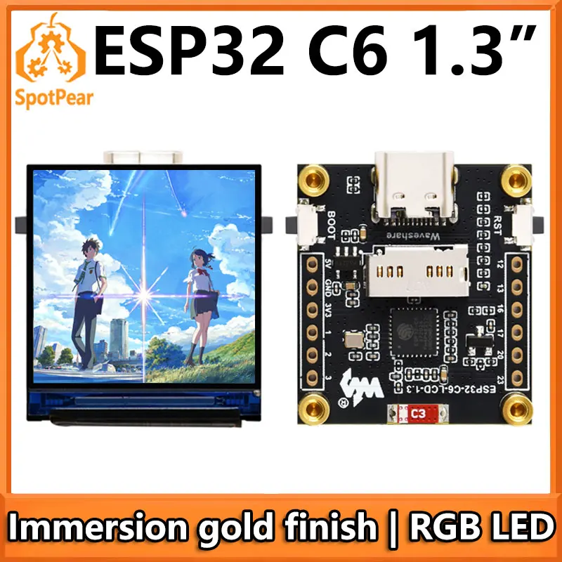 ESP32-C6 LCD-Entwicklungsplatine 1,3 Zoll Display 1,3 Zoll Bildschirm ST7789 240x240 Mini-TV SD-Port QST LVGL