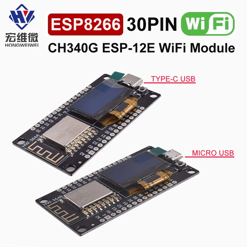NodeMCU ESP8266 V3 Entwicklungsboard mit 0,96 Zoll OLED-Display CH340G ESP-12E WiFi-Modul TYPE-C USB